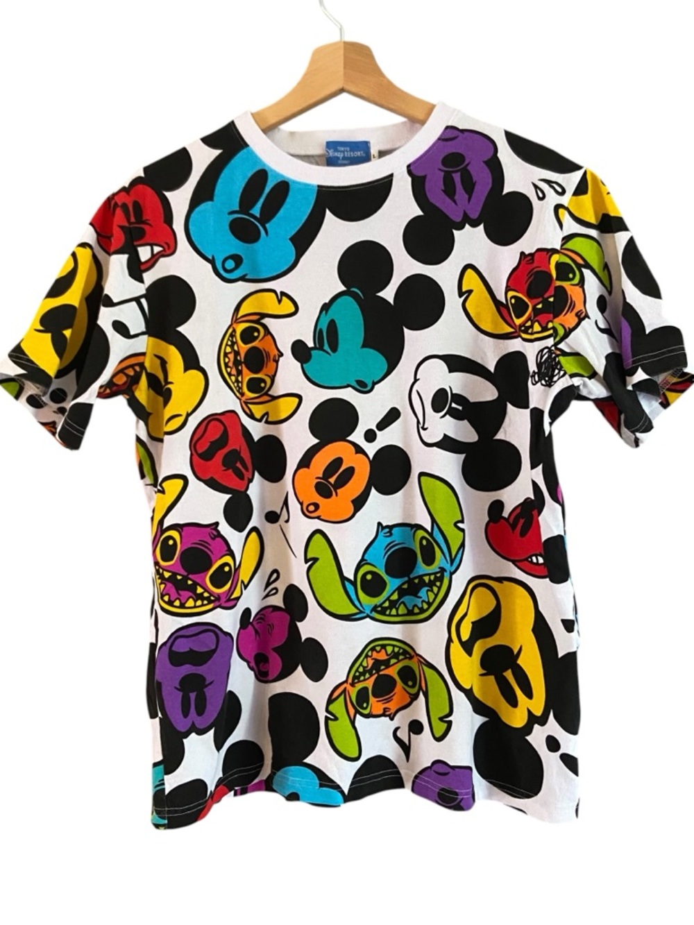 Disney White Multicolor Mickey & Stitch Faces Graphic Tee